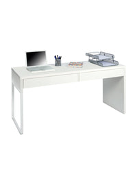 Scrivania Cerere, Scrittoio reversibile da ufficio, Tavolo da studio porta PC con 2 cassetti, cm 138x50h75, Bianco lucido
