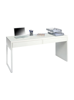 Scrivania Cerere, Scrittoio reversibile da ufficio, Tavolo da studio porta PC con 2 cassetti, cm 138x50h75, Bianco lucido