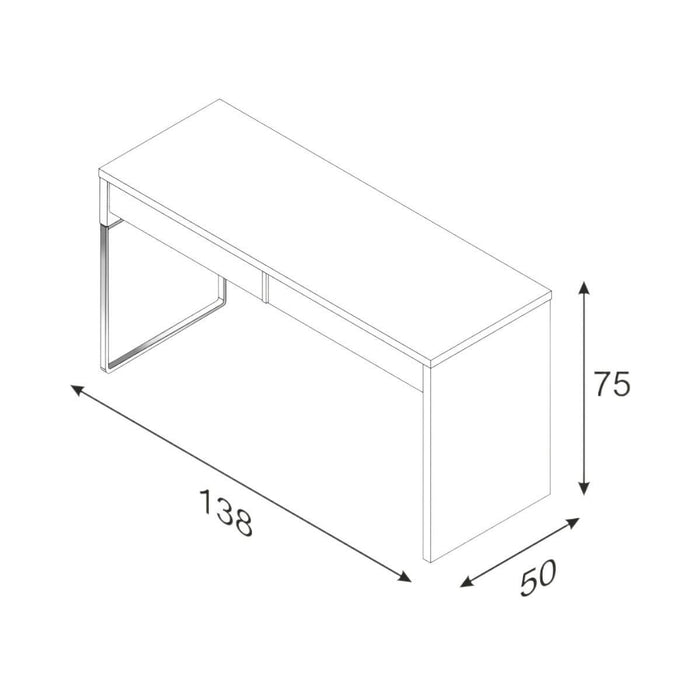 Scrivania Cerere, Scrittoio reversibile da ufficio, Tavolo da studio porta PC con 2 cassetti, cm 138x50h75, Bianco lucido
