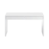 Scrivania Cerere, Scrittoio reversibile da ufficio, Tavolo da studio porta PC con 2 cassetti, cm 138x50h75, Bianco lucido