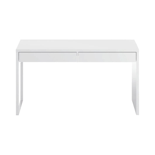 Scrivania Cerere, Scrittoio reversibile da ufficio, Tavolo da studio porta PC con 2 cassetti, cm 138x50h75, Bianco lucido