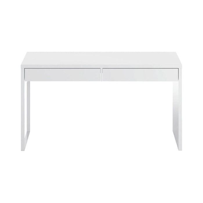 Scrivania Cerere, Scrittoio reversibile da ufficio, Tavolo da studio porta PC con 2 cassetti, cm 138x50h75, Bianco lucido