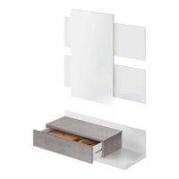 Mobile da ingresso Anro, Entratina sospesa con specchio, Mobile con cassetto per entrata, cm 75x29h90, Bianco e Cemento