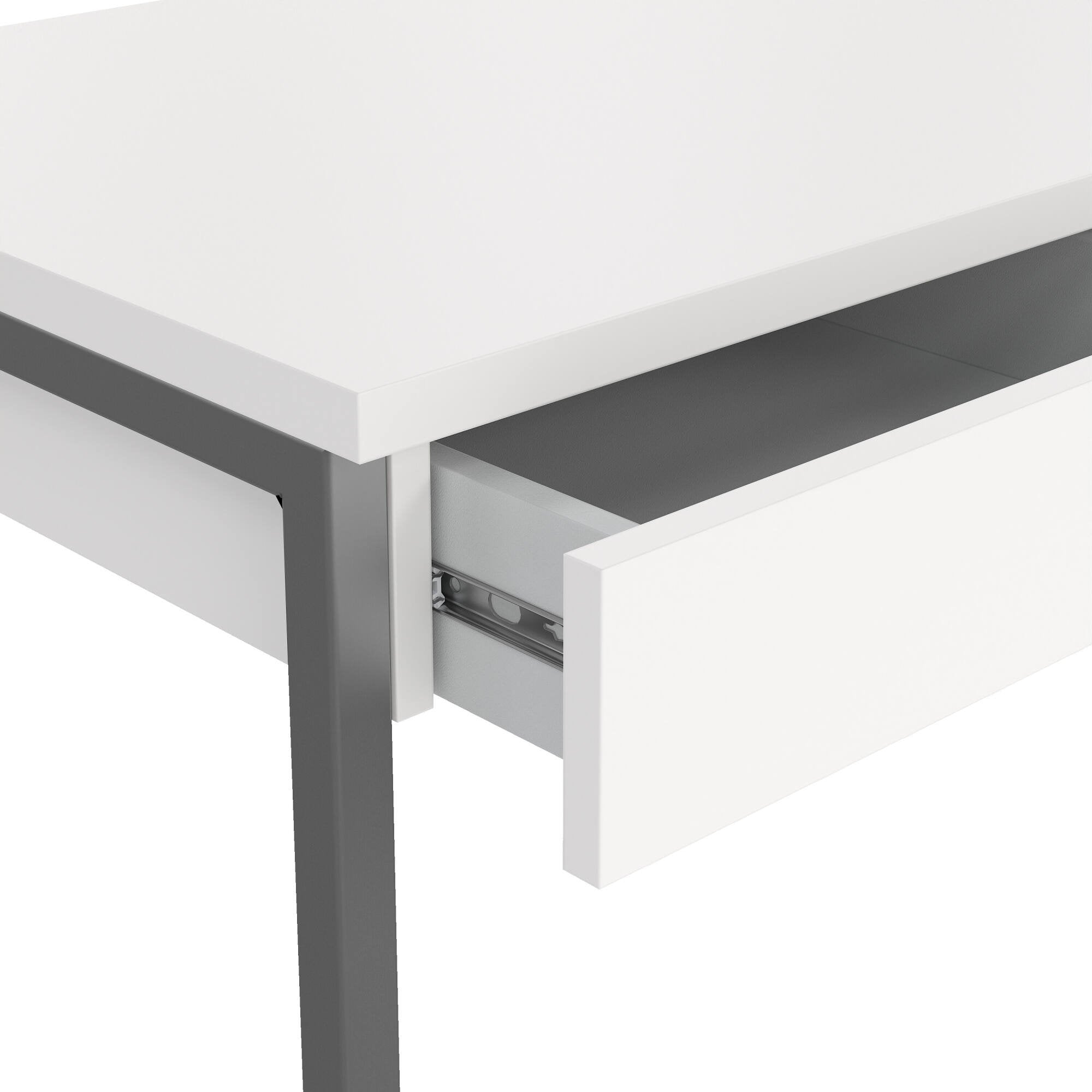 Scrivania lineare a tre Amadeo, colore bianco lucido, cm 125 x 76 x 51