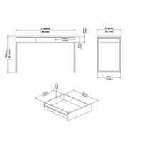 Scrivania lineare a tre Amadeo, colore bianco lucido, cm 125 x 76 x 51