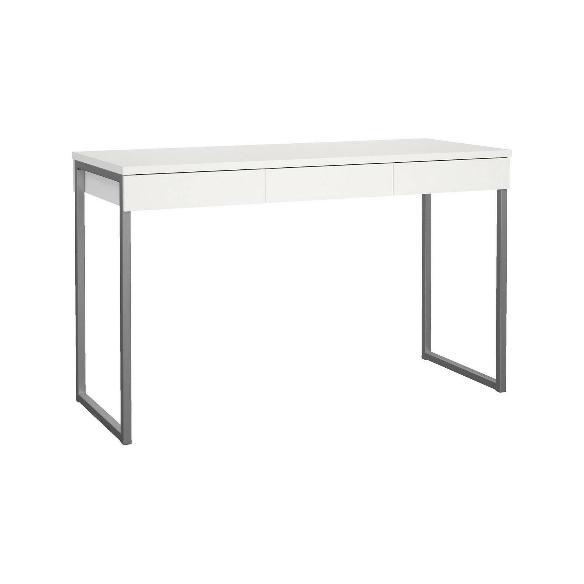 Scrivania lineare a tre Amadeo, colore bianco lucido, cm 125 x 76 x 51