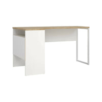 Scrivania ad angolo con due Moire, colore rovere e bianco, cm 145 x 76 x 81