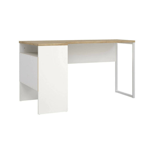 Scrivania ad angolo con due Moire, colore rovere e bianco, cm 145 x 76 x 81