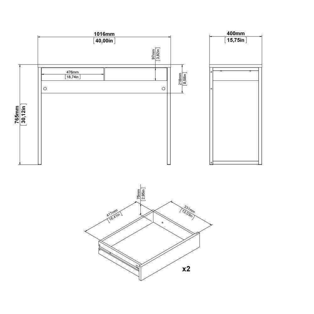 Scrivania lineare con due Anavi, colore bianco, Misure 101 x 76,5 x 40 cm