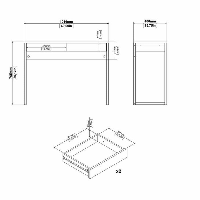 Scrivania lineare con due Anavi, colore bianco, Misure 101 x 76,5 x 40 cm