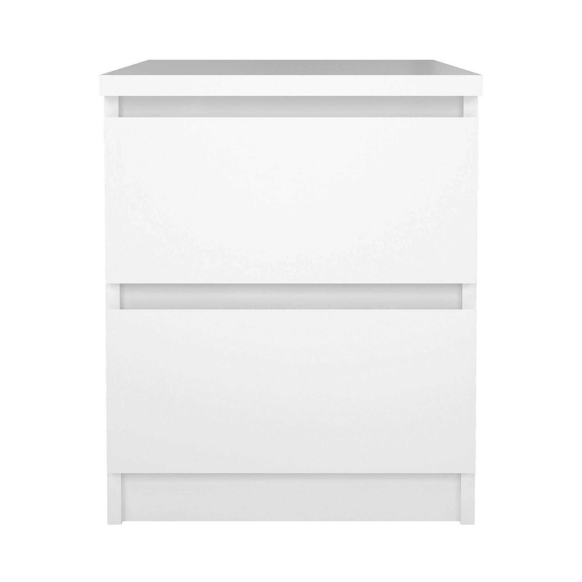 Comodino a due Azar, colore bianco lucido, cm 40 x 49 x 50