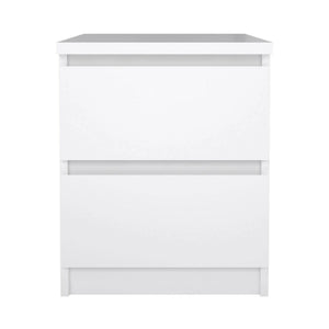 Comodino a due Azar, colore bianco lucido, cm 40 x 49 x 50