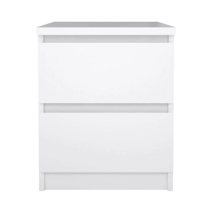 Comodino a due Azar, colore bianco lucido, cm 40 x 49 x 50