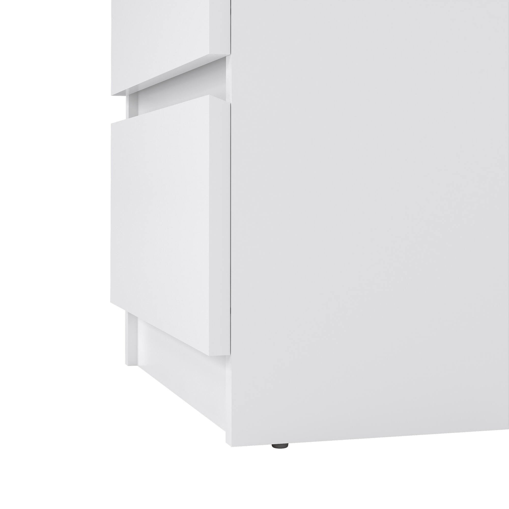 Comodino a due Azar, colore bianco lucido, cm 40 x 49 x 50