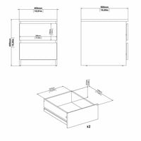 Comodino a due Azar, colore bianco lucido, cm 40 x 49 x 50