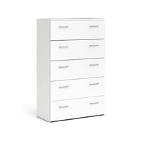 Cassettiera a cinque cassetti con maniglie, colore bianco, Misure 74 x 114 x 36 cm