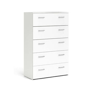 Cassettiera a cinque cassetti con maniglie, colore bianco, Misure 74 x 114 x 36 cm