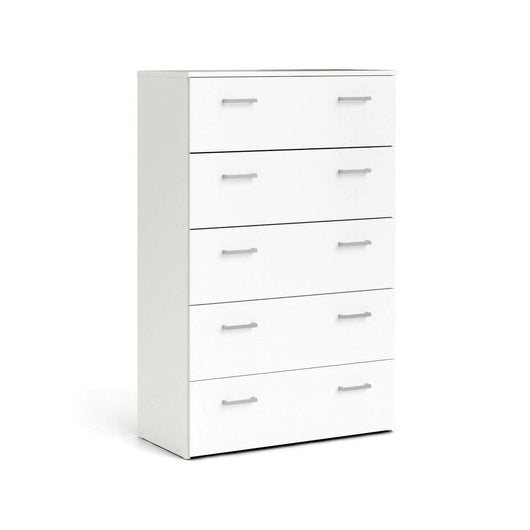 Cassettiera a cinque cassetti con maniglie, colore bianco, Misure 74 x 114 x 36 cm