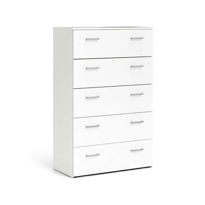 Cassettiera a cinque cassetti con maniglie, colore bianco, Misure 74 x 114 x 36 cm