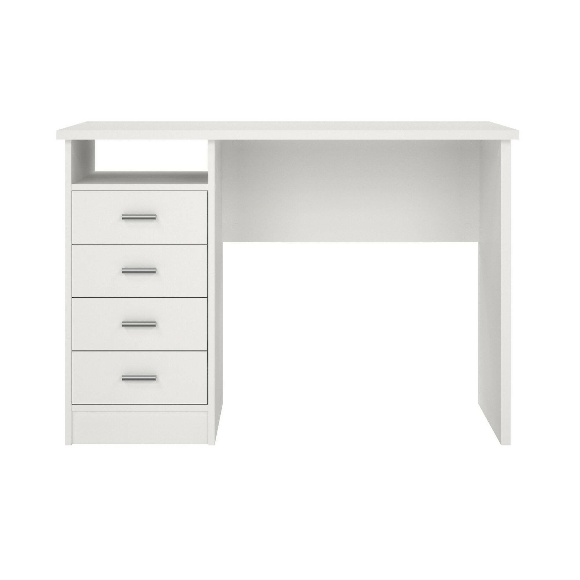 Scrivania lineare con quattro Appollo, colore bianco, Misure 110 x 76 x 48 cm