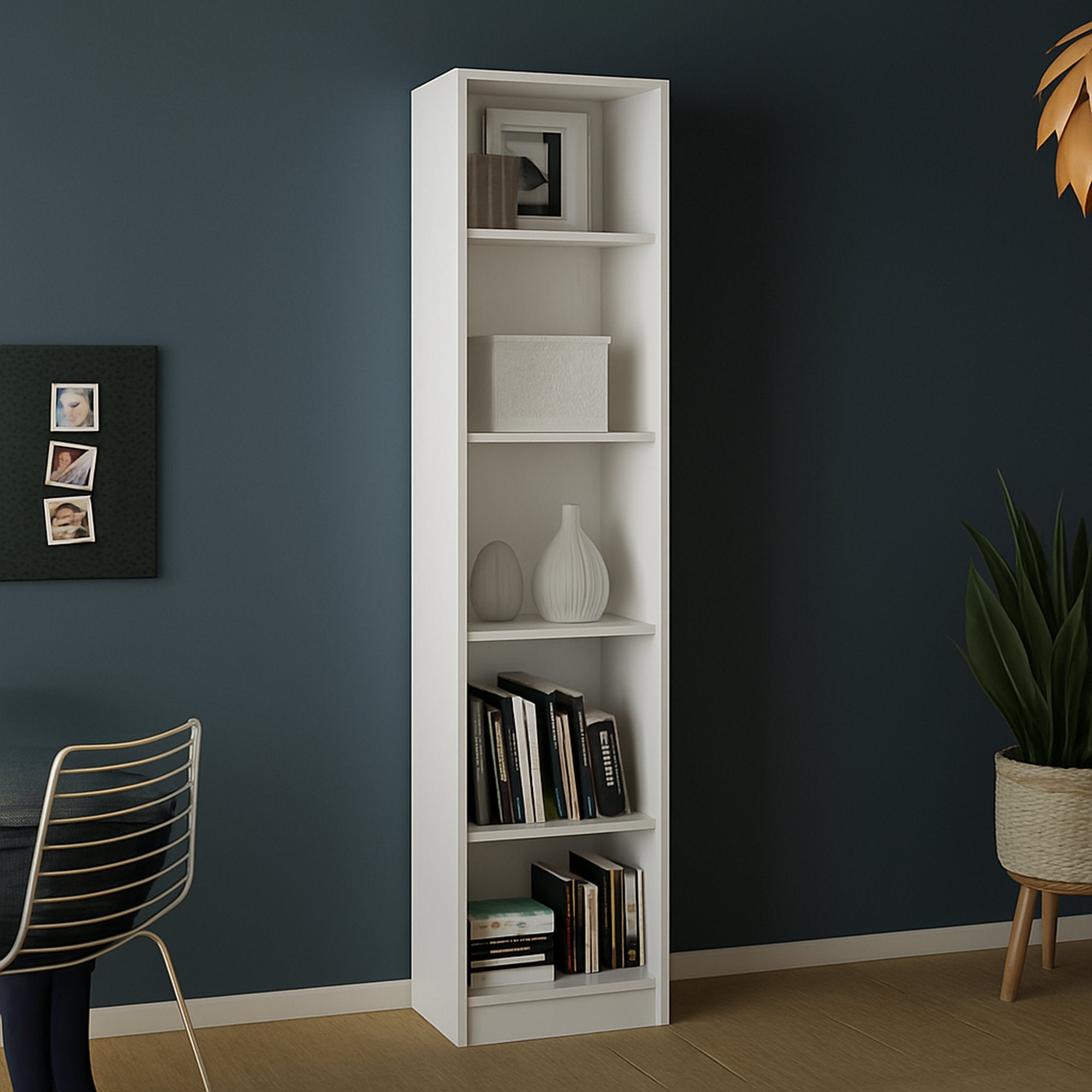 Libreria a cinque Albregio, colore bianco, cm 40 x 203 x 26