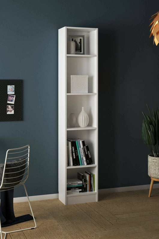 Libreria a cinque Albregio, colore bianco, cm 40 x 203 x 26