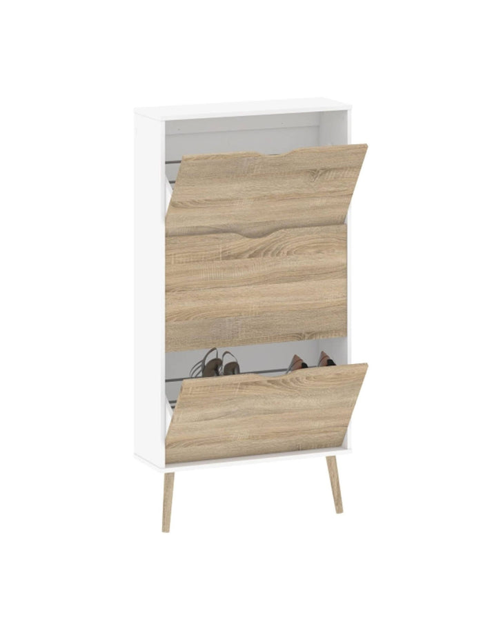 Scarpiera Arnoldo, Mobile portascarpe, Armadio da ingresso multiuso, Mobiletto per calzature, 70x24 h139 cm, Bianco e Quercia