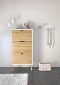 Scarpiera Arnoldo, Mobile portascarpe, Armadio da ingresso multiuso, Mobiletto per calzature, 70x24 h139 cm, Bianco e Quercia