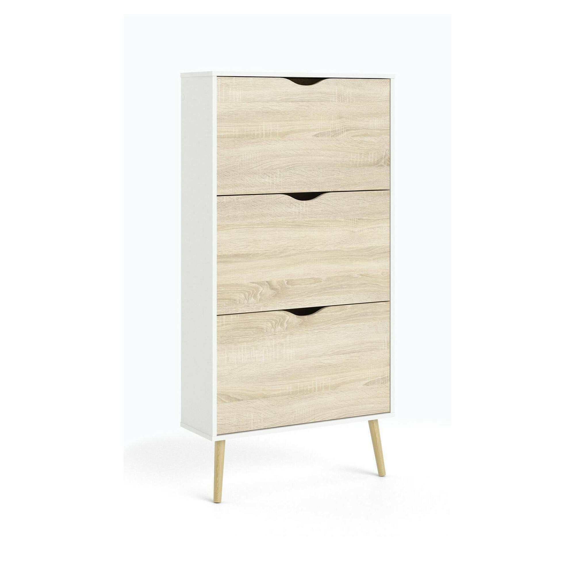 Scarpiera Arnoldo, Mobile portascarpe, Armadio da ingresso multiuso, Mobiletto per calzature, 70x24 h139 cm, Bianco e Quercia