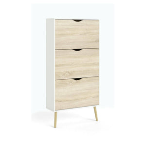 Scarpiera Arnoldo, Mobile portascarpe, Armadio da ingresso multiuso, Mobiletto per calzature, 70x24 h139 cm, Bianco e Quercia