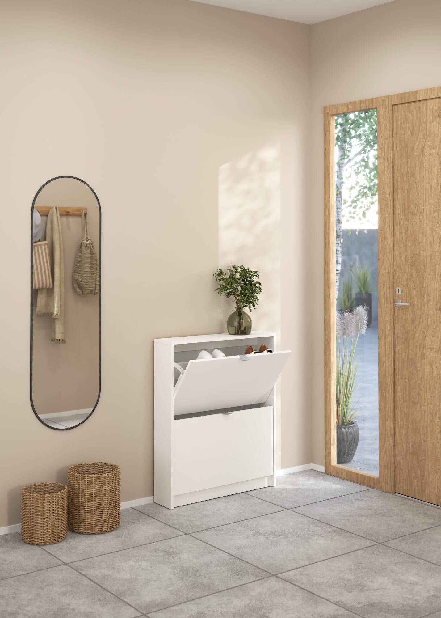 Scarpiera Turchese, Mobile portascarpe, Armadio da ingresso multiuso, Mobiletto per calzature, 70x17 h85 cm, Bianco