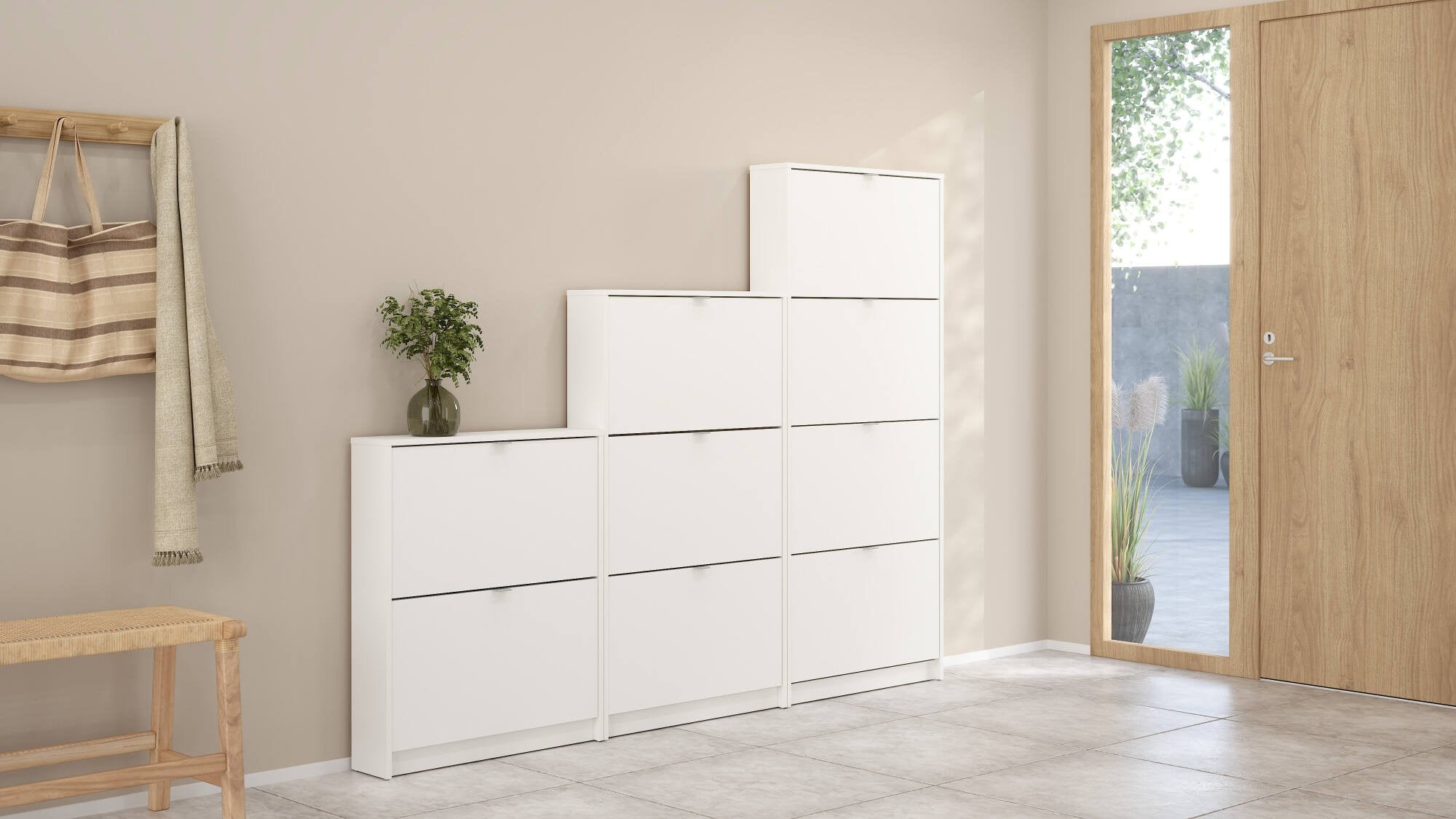 Scarpiera Turchese, Mobile portascarpe, Armadio da ingresso multiuso, Mobiletto per calzature, 70x17 h85 cm, Bianco