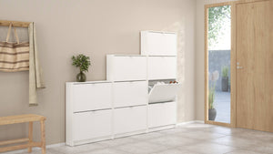 Scarpiera a tre Aran, colore Bianco, cm 70.3 x 123.6 x 16.55