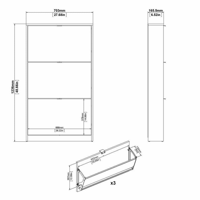 Scarpiera a tre Aran, colore Bianco, cm 70.3 x 123.6 x 16.55