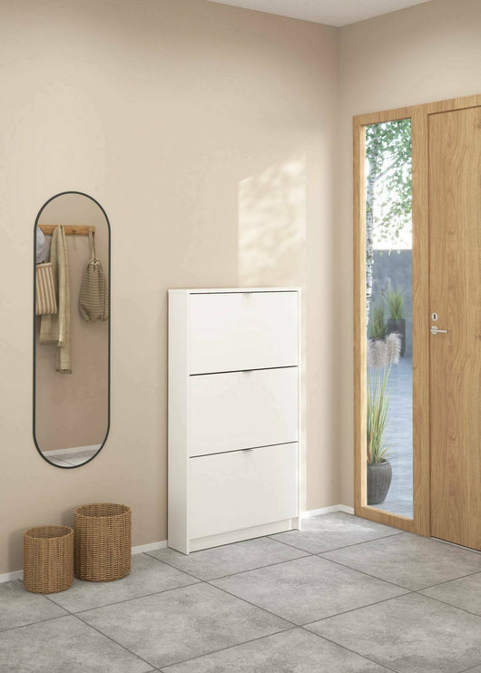 Scarpiera a tre Aran, colore Bianco, cm 70.3 x 123.6 x 16.55