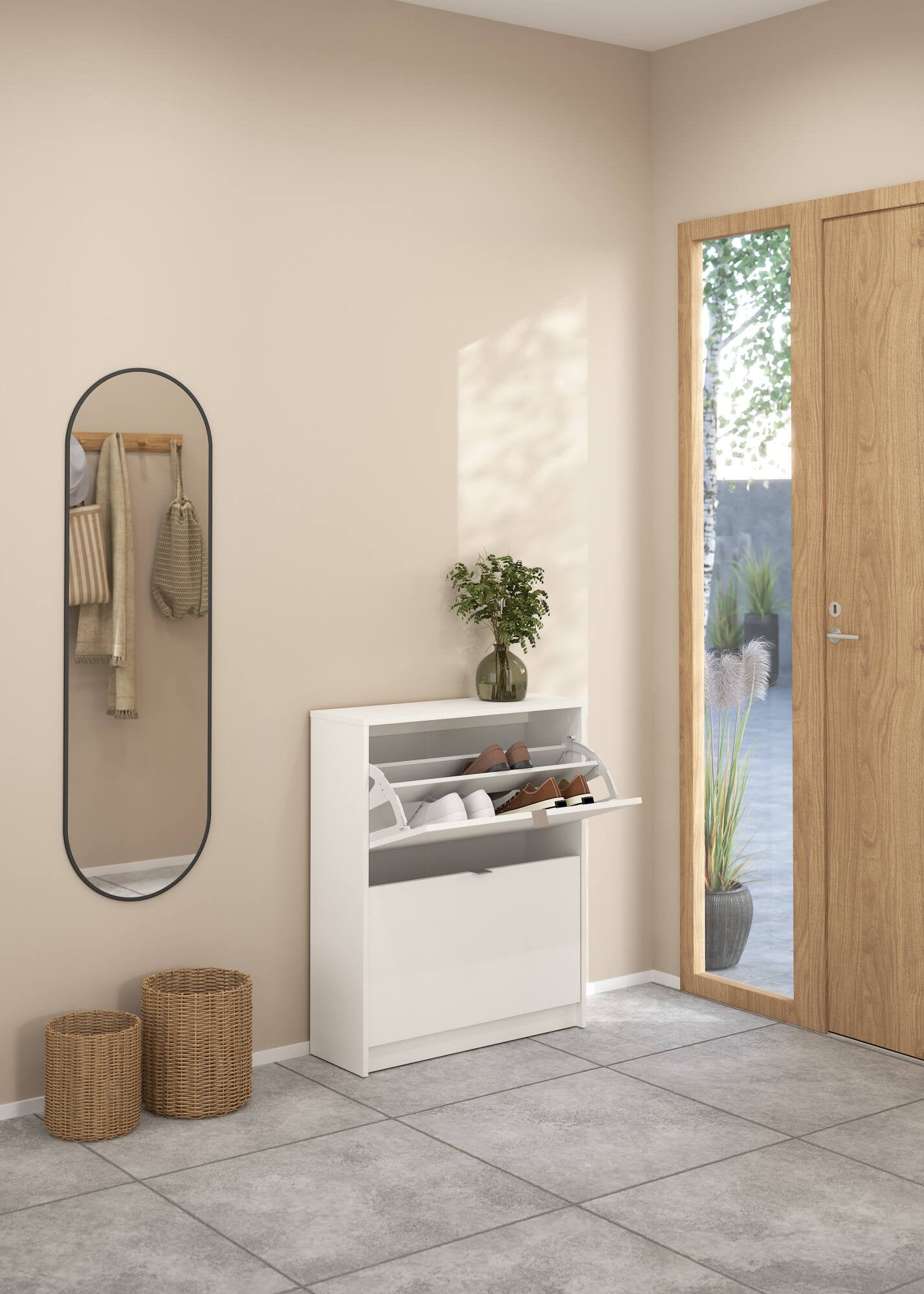 Scarpiera Larry, Mobile portascarpe, Armadio da ingresso multiuso, Mobiletto per calzature, 70x24 h85 cm, Bianco