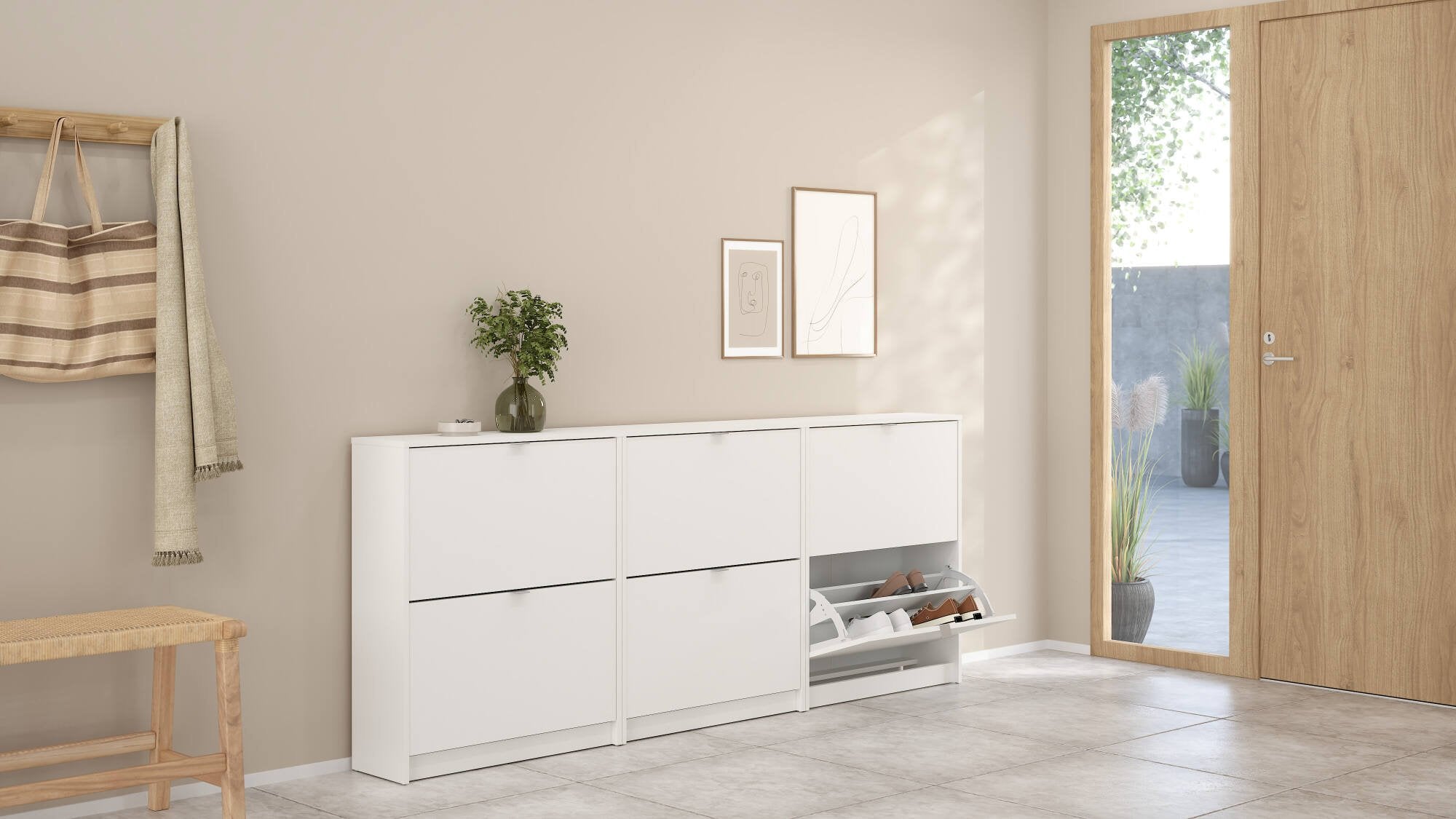 Scarpiera Larry, Mobile portascarpe, Armadio da ingresso multiuso, Mobiletto per calzature, 70x24 h85 cm, Bianco