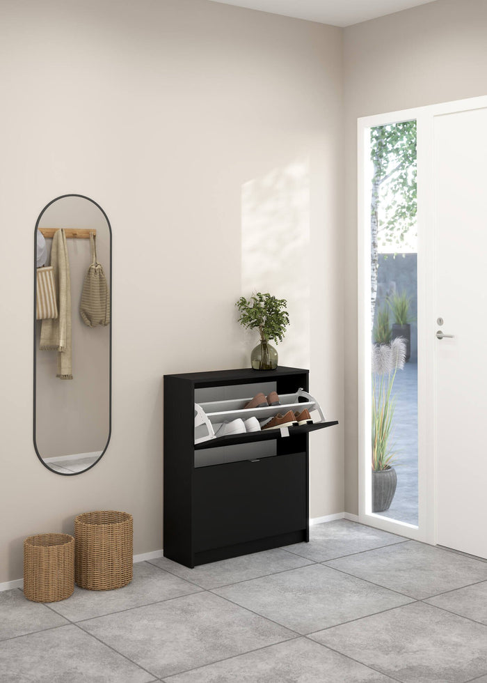 Scarpiera Larry, Mobile portascarpe, Armadio da ingresso multiuso, Mobiletto per calzature, 70x24 h85 cm, Nero