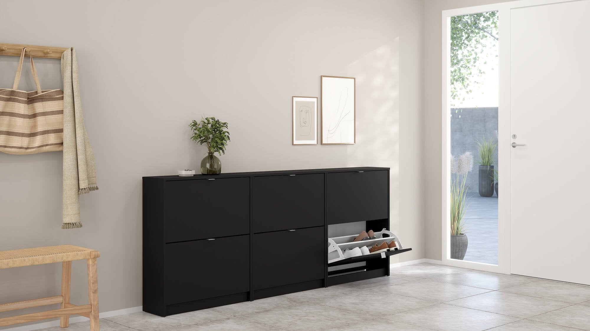 Scarpiera Larry, Mobile portascarpe, Armadio da ingresso multiuso, Mobiletto per calzature, 70x24 h85 cm, Nero