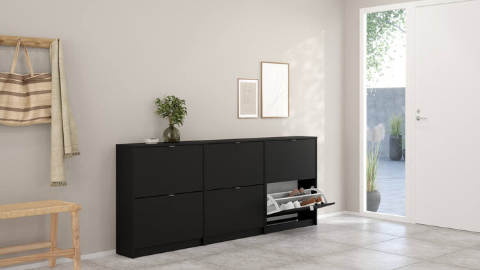 Scarpiera Larry, Mobile portascarpe, Armadio da ingresso multiuso, Mobiletto per calzature, 70x24 h85 cm, Nero