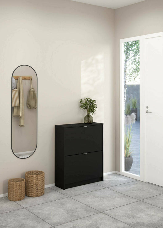 Scarpiera Larry, Mobile portascarpe, Armadio da ingresso multiuso, Mobiletto per calzature, 70x24 h85 cm, Nero
