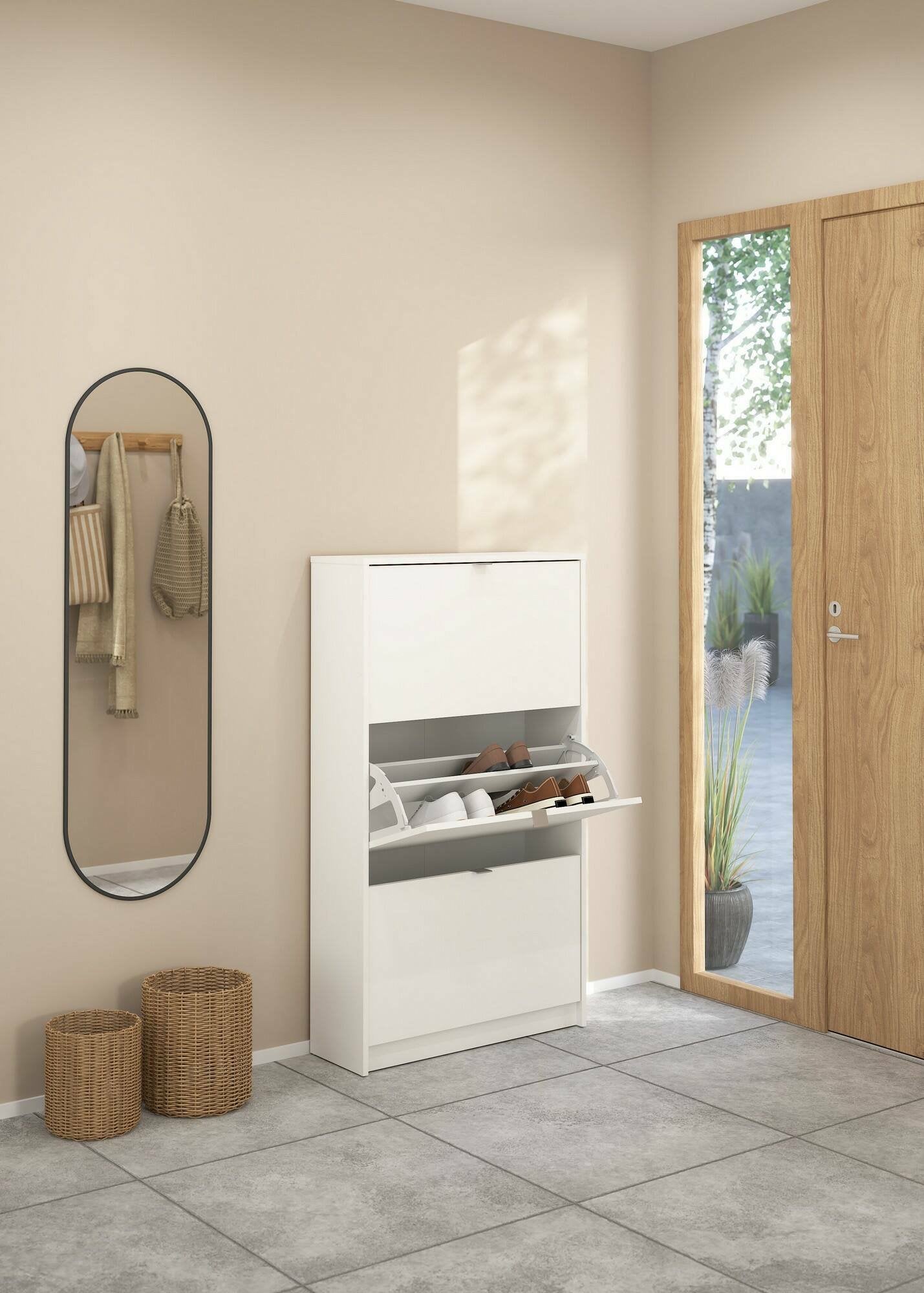 Scarpiera Irina, Mobile portascarpe, Armadio da ingresso multiuso, Mobiletto per calzature, 70x24 h124 cm, Bianco