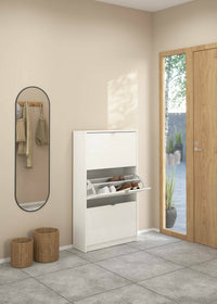 Scarpiera Irina, Mobile portascarpe, Armadio da ingresso multiuso, Mobiletto per calzature, 70x24 h124 cm, Bianco