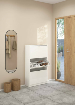 Scarpiera Irina, Mobile portascarpe, Armadio da ingresso multiuso, Mobiletto per calzature, 70x24 h124 cm, Bianco