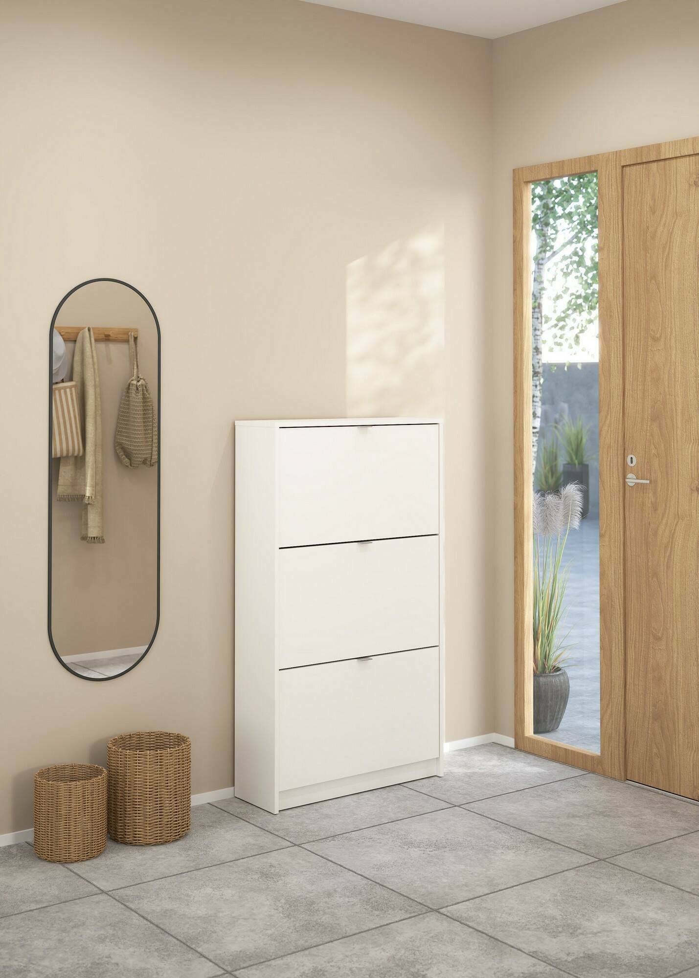 Scarpiera Irina, Mobile portascarpe, Armadio da ingresso multiuso, Mobiletto per calzature, 70x24 h124 cm, Bianco