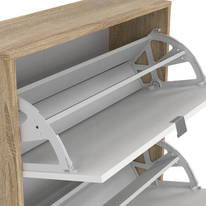 Scarpiera Irina, Mobile portascarpe, Armadio da ingresso multiuso, Mobiletto per calzature, 70x24 h124 cm, Quercia e Bianco