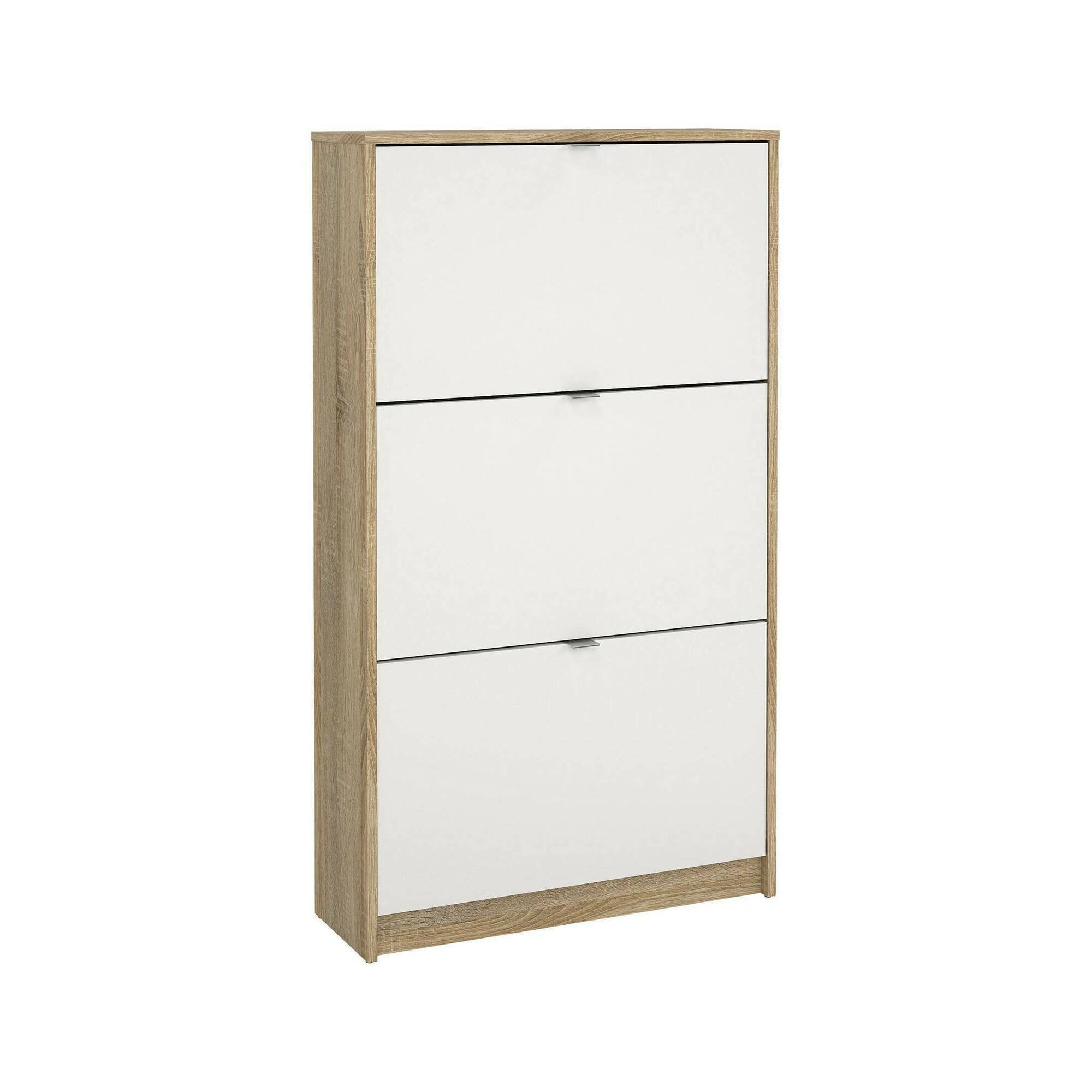 Scarpiera Irina, Mobile portascarpe, Armadio da ingresso multiuso, Mobiletto per calzature, 70x24 h124 cm, Quercia e Bianco