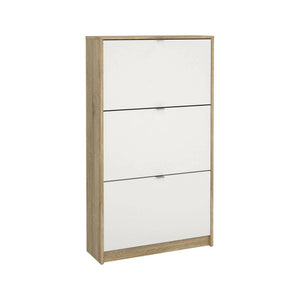 Scarpiera Irina, Mobile portascarpe, Armadio da ingresso multiuso, Mobiletto per calzature, 70x24 h124 cm, Quercia e Bianco