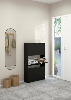 Scarpiera Irina, Mobile portascarpe, Armadio da ingresso multiuso, Mobiletto per calzature, 70x24 h124 cm, Nero