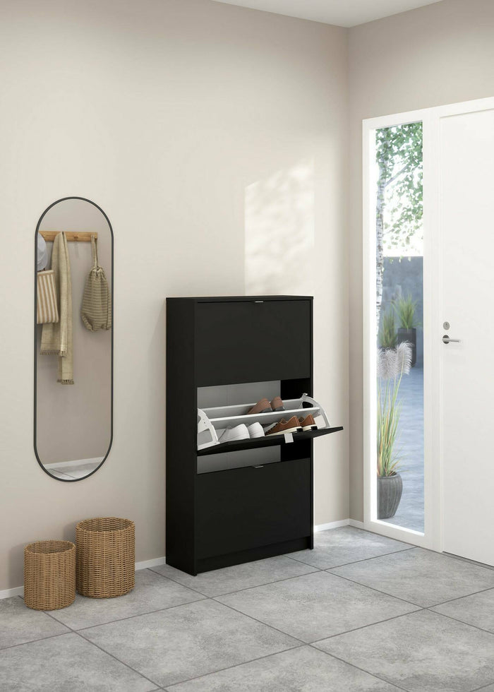 Scarpiera Irina, Mobile portascarpe, Armadio da ingresso multiuso, Mobiletto per calzature, 70x24 h124 cm, Nero